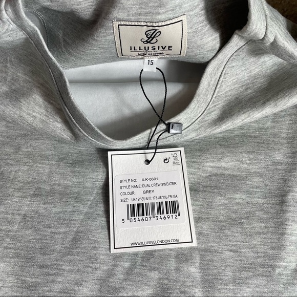 Illusive London Dual Crew Sweater - Grey Unisex - Picture 13 of 14